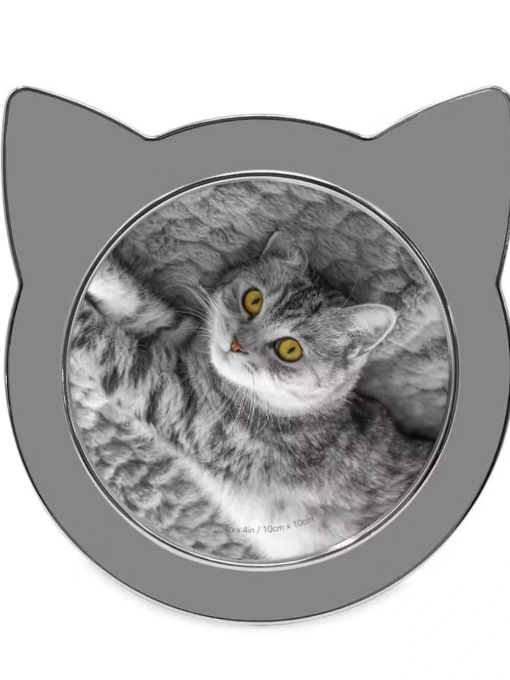 Gray Cat-Shaped Picture Frame with Silver Trim